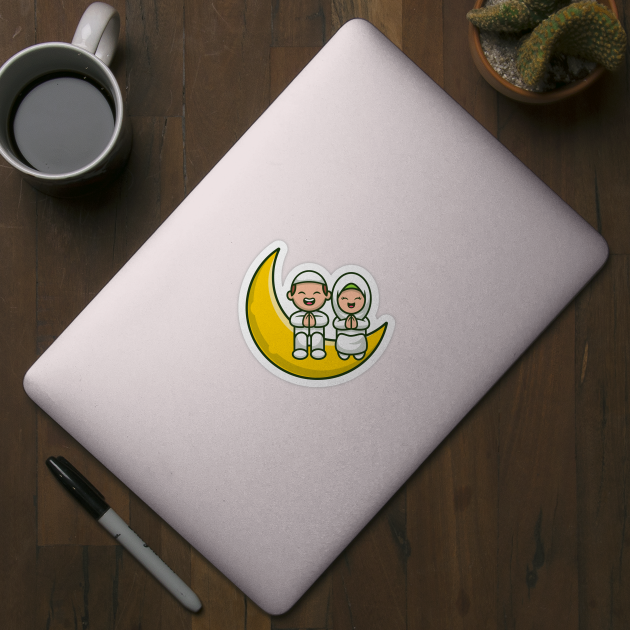 Cute Moslem Couple Sitting On Moon by Catalyst Labs